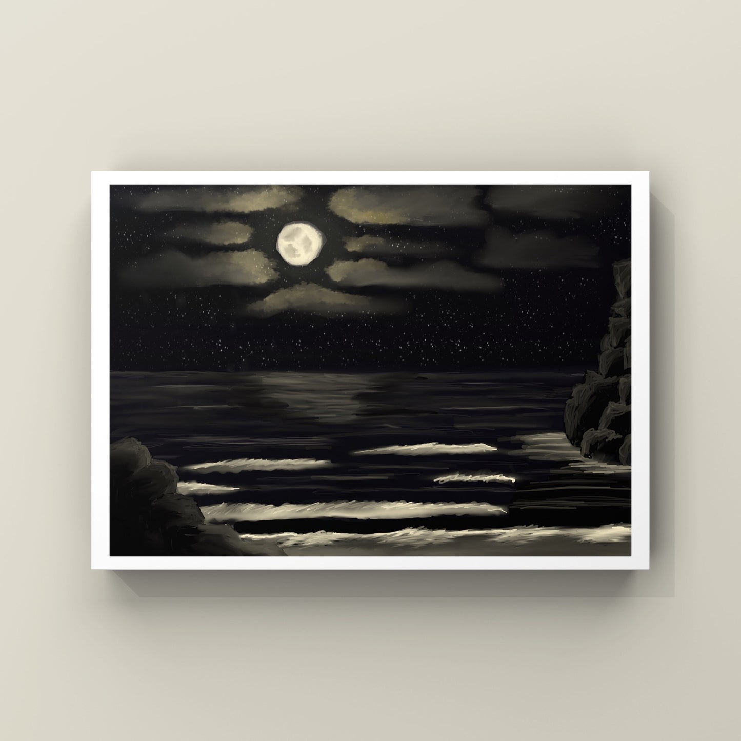 "Moonlit Beach" - Digital Art - Photo Print