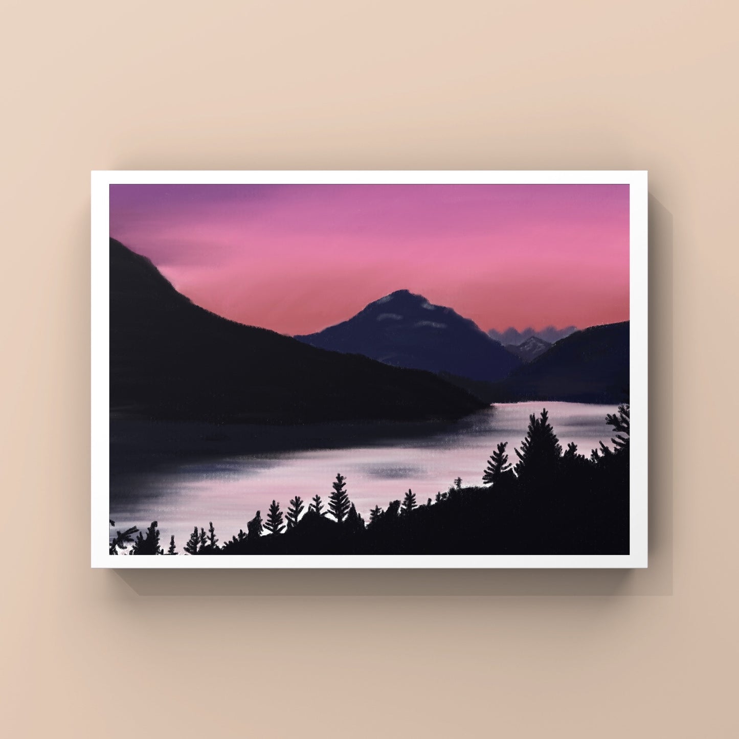 "Pink Mountain View" - Digital Art - Photo Print