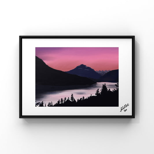 "Pink Mountain View" - Digital Art - Photo Print