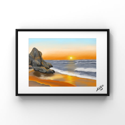 "Orange Seascape" - Digital Art - Photo Print