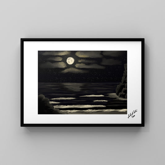 "Moonlit Beach" - Digital Art - Photo Print